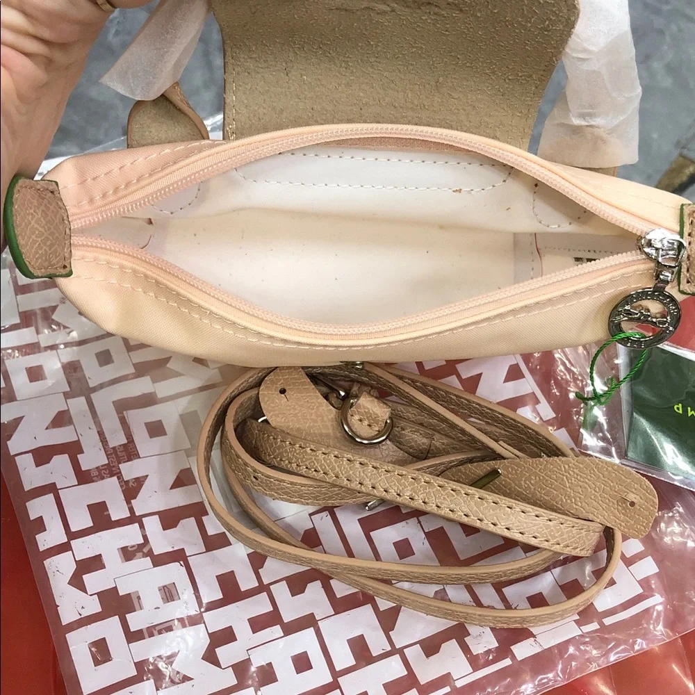 Longchamp Pale Peach Cosmetic Pouch with Tan Flap